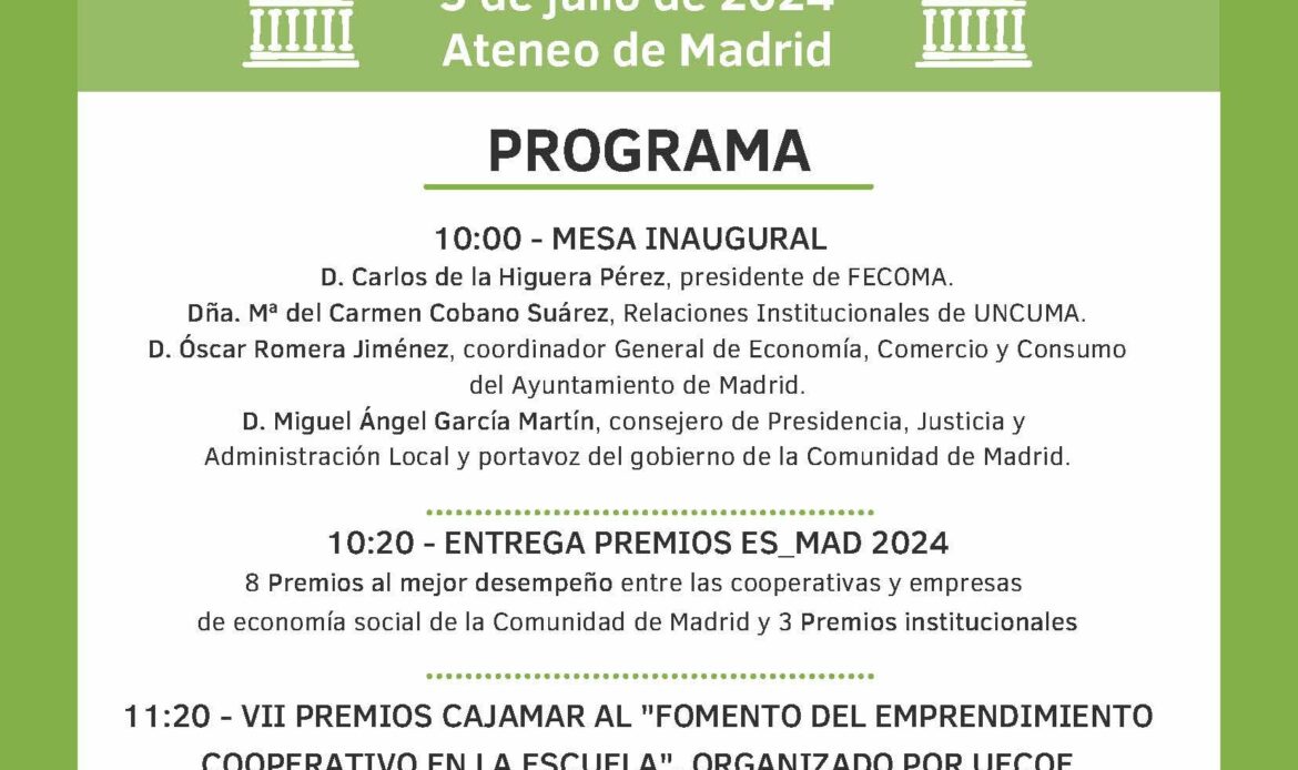 El día 5 de julio, FECOMA celebra el Día Internacional de las Cooperativas y entrega los Premios ES_MAD 2024