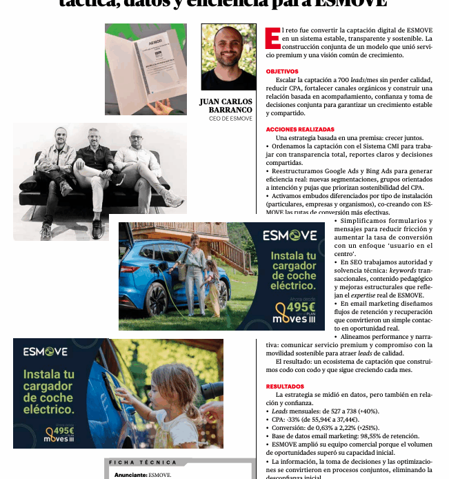 ESMOVE dispara su captación un 40% y lleva su modelo de crecimiento sostenible a los Premios IPMARK