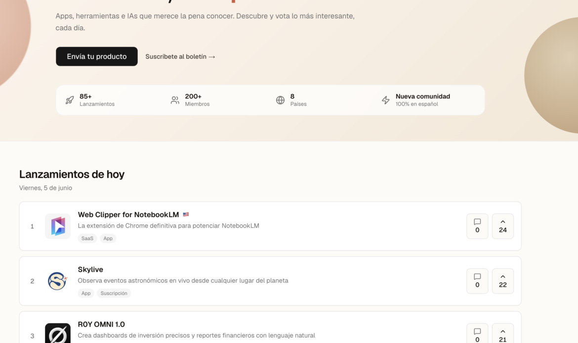 SUBE.dev impulsa los mejores productos digitales con votaciones y listados diarios
